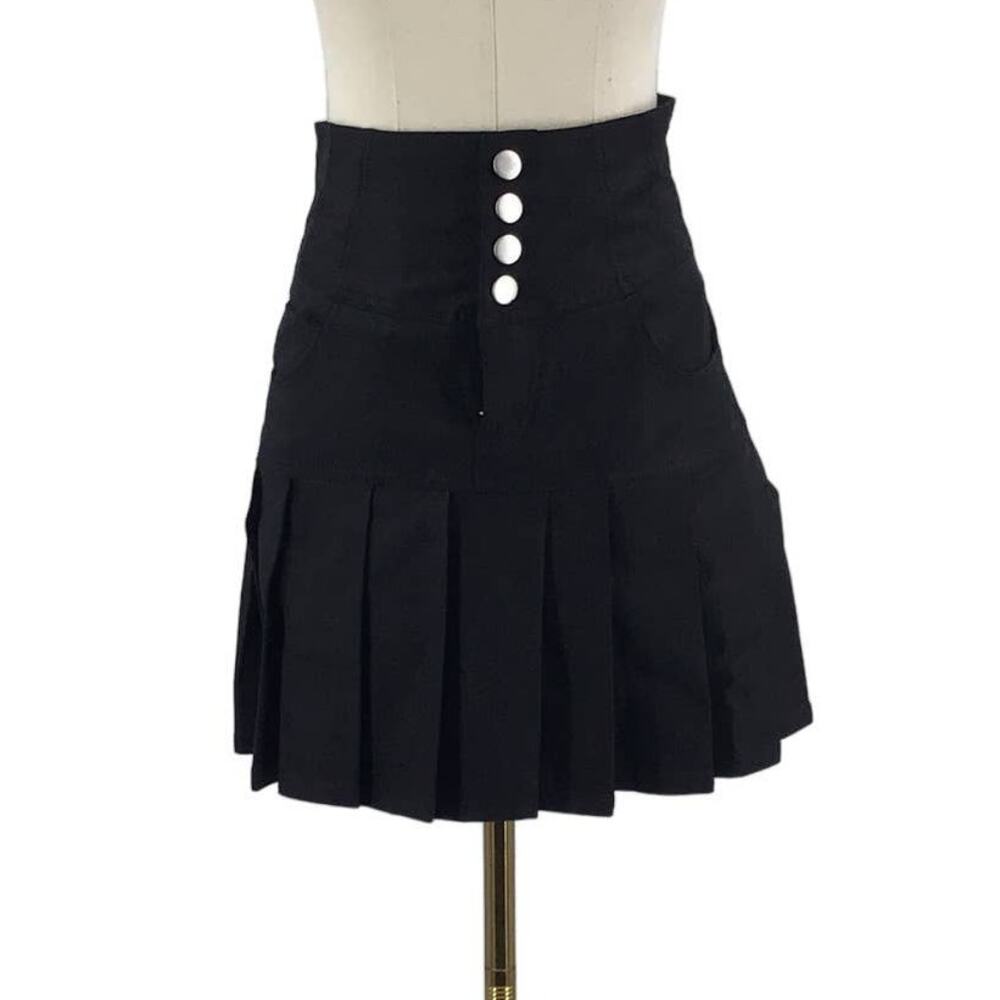 UNIQUE VINTAGE  XS Black Pleated Front Button Fly Mini Skirt NWT B75